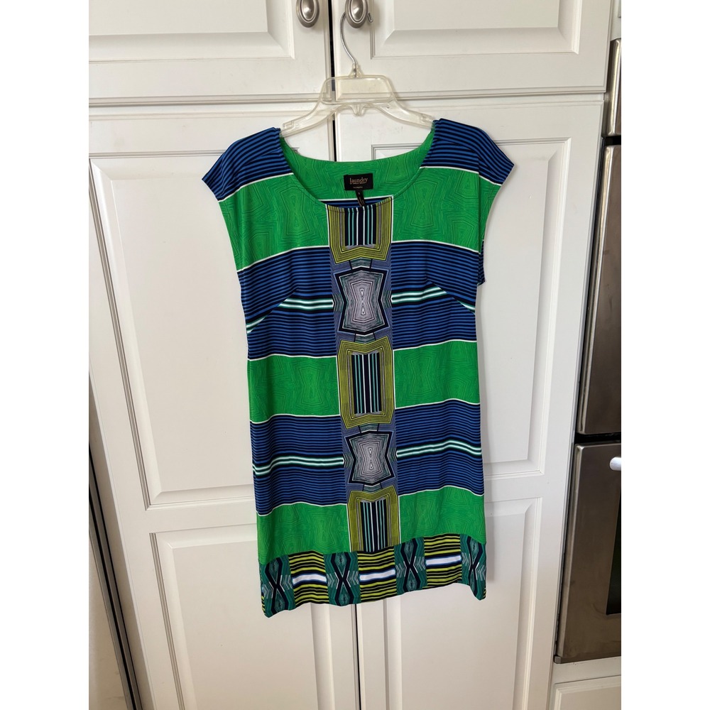 Laundry‎ by Shelli Segal Womens Green Blue Geometric Striped Shift Dress Small